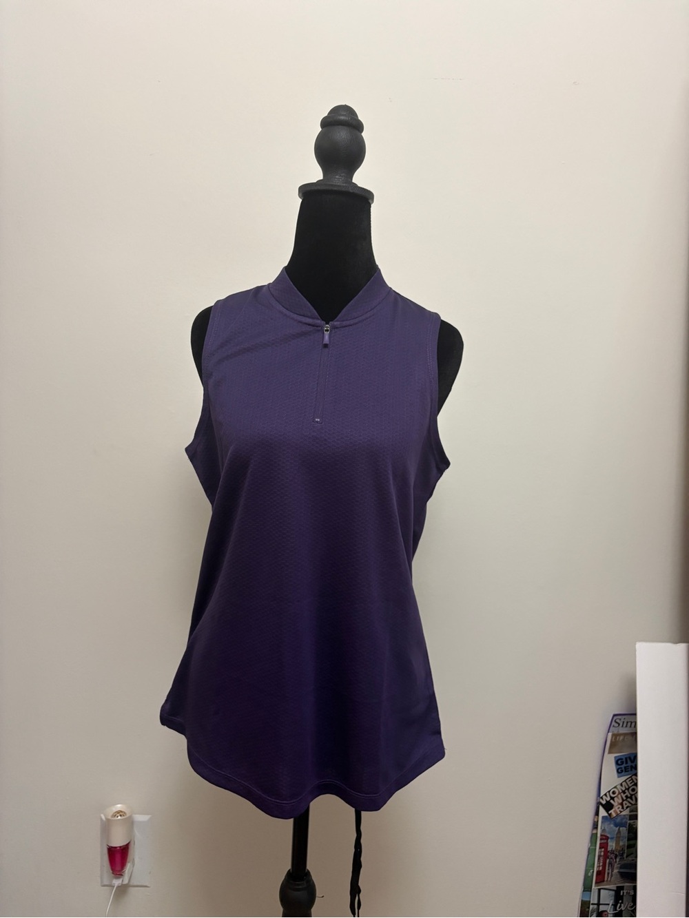 Sleeveless Zip-Front Muscle Tee in Purple